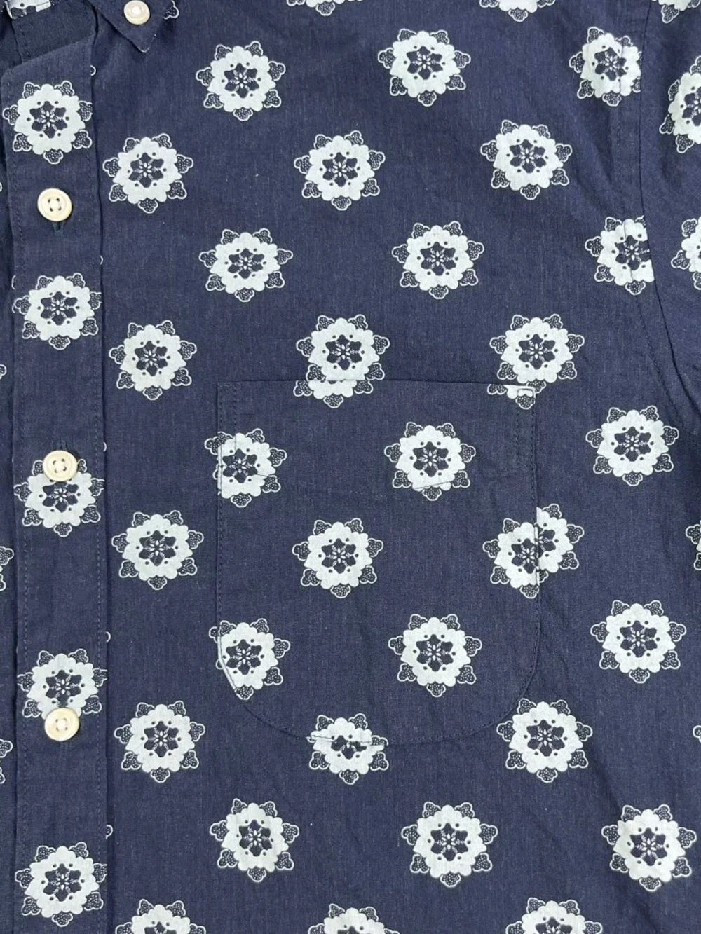 J.Crew Secret Wash Shirting Stretch Short Sleeve Floral Button Down Blue